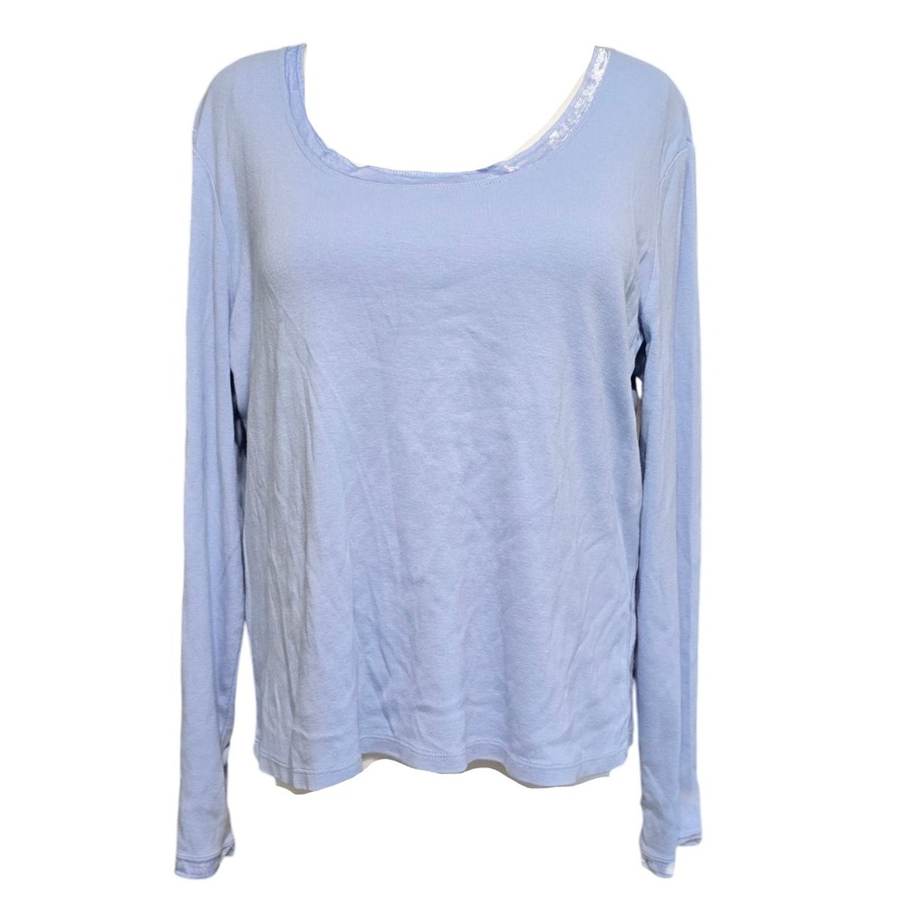 J. JILL Women's light blue long sleeve scoop neck tee velvet trim L